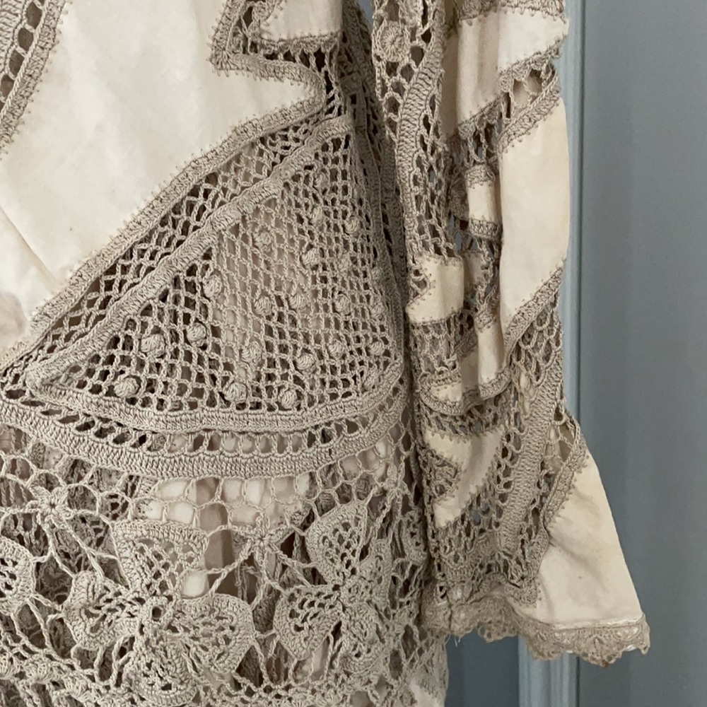 Boho Crochet Lace Duster Cardigan Kimono Neutral Beige Festival Layering Piece - Picture 7 of 11